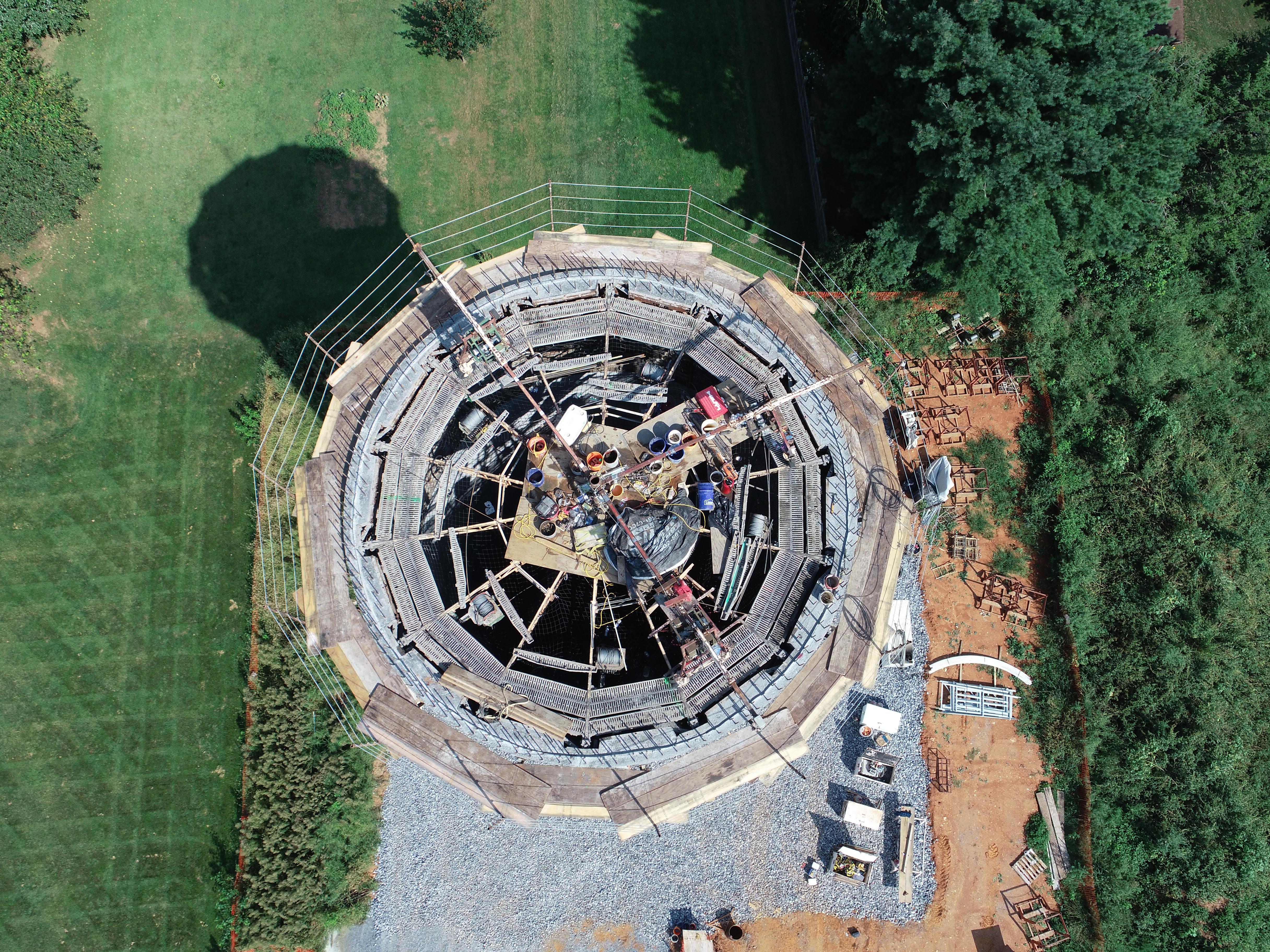 Drone view water tower construction