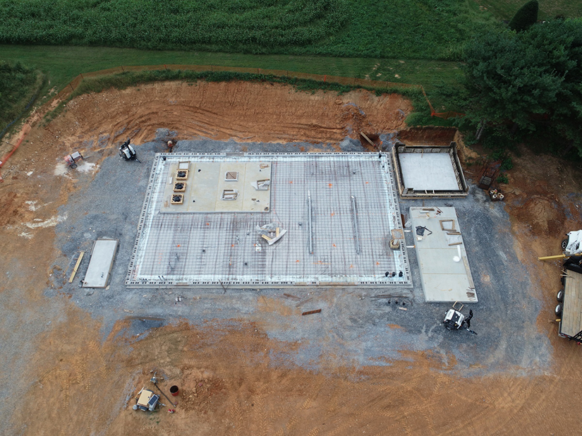 Drone view of water tower construction