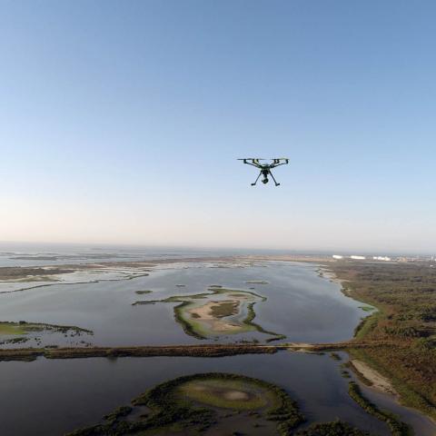 Drone over wetlands